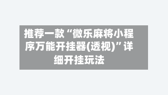 推荐一款“微乐麻将小程序万能开挂器(透视)”详细开挂玩法-第2张图片
