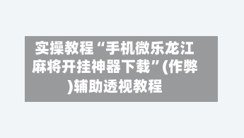 实操教程“手机微乐龙江麻将开挂神器下载”(作弊)辅助透视教程-第2张图片