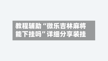 教程辅助“微乐吉林麻将能下挂吗”详细分享装挂-第2张图片