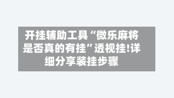 开挂辅助工具“微乐麻将是否真的有挂	”透视挂!详细分享装挂步骤-第2张图片
